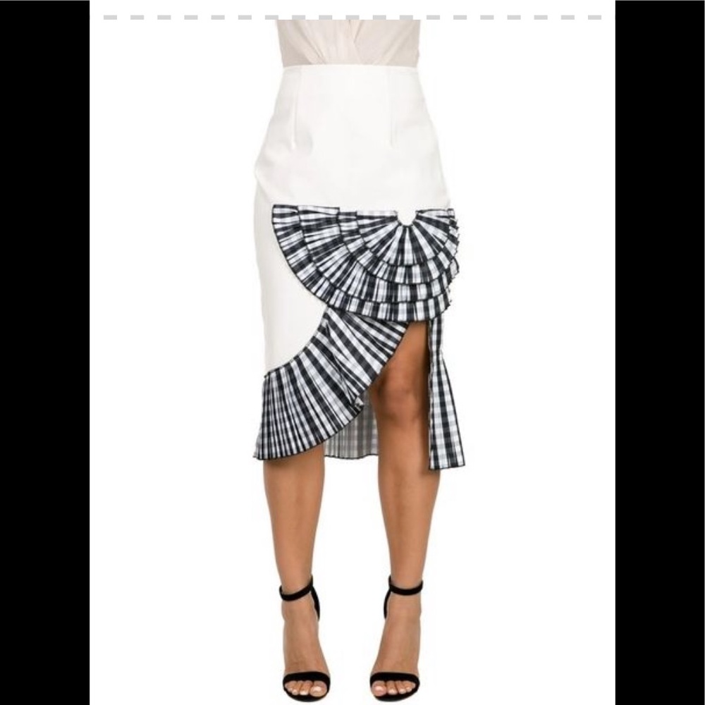 Plaid pleating detail asymmertric front hem skirt